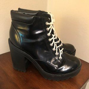 Black Leather Heel Boots (Size 9)
